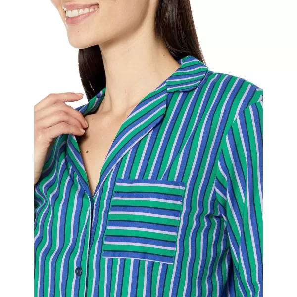 Amazon Essentials Womens Woven Flannel Notch Collar Nightgown Available in Plus SizeBlue Green Stripe