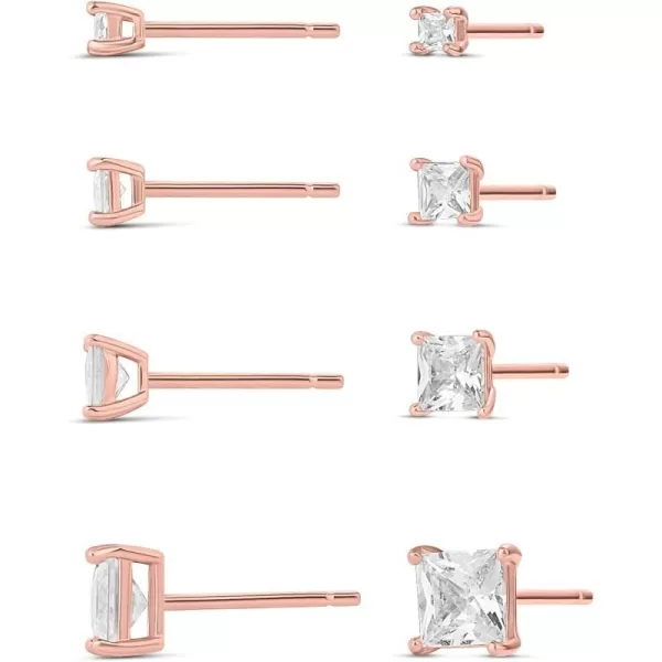 Amazon Essentials 14K Gold Plated Sterling Silver Round or Princess Cut Cubic Zirconia Stud Earring SetPrincess Rose Gold 2 mm3 mm4 mm5 mm