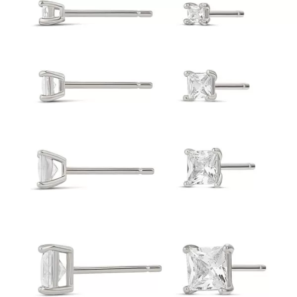 Amazon Essentials 14K Gold Plated Sterling Silver Round or Princess Cut Cubic Zirconia Stud Earring SetPrincess Silver 2 mm3 mm4 mm5 mm