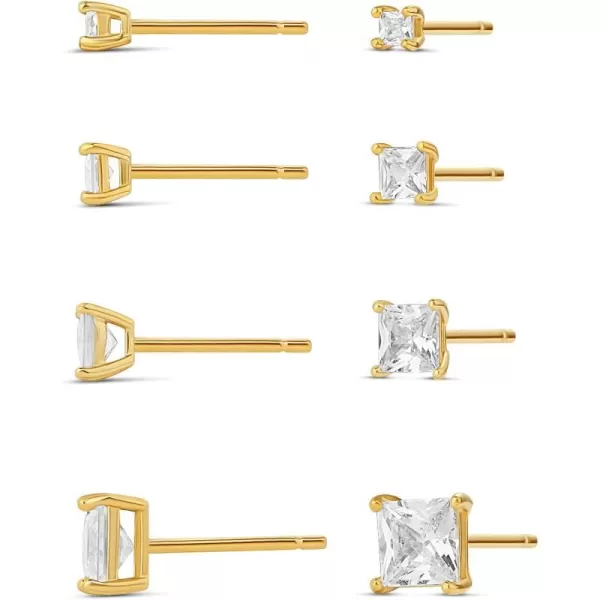 Amazon Essentials 14K Gold Plated Sterling Silver Round or Princess Cut Cubic Zirconia Stud Earring SetPrincess Yellow Gold 2 mm3 mm4 mm5 mm