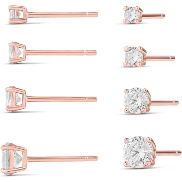 Amazon Essentials 14K Gold Plated Sterling Silver Round or Princess Cut Cubic Zirconia Stud Earring SetRound Rose Gold 25 mm3 mm4 mm5 mm