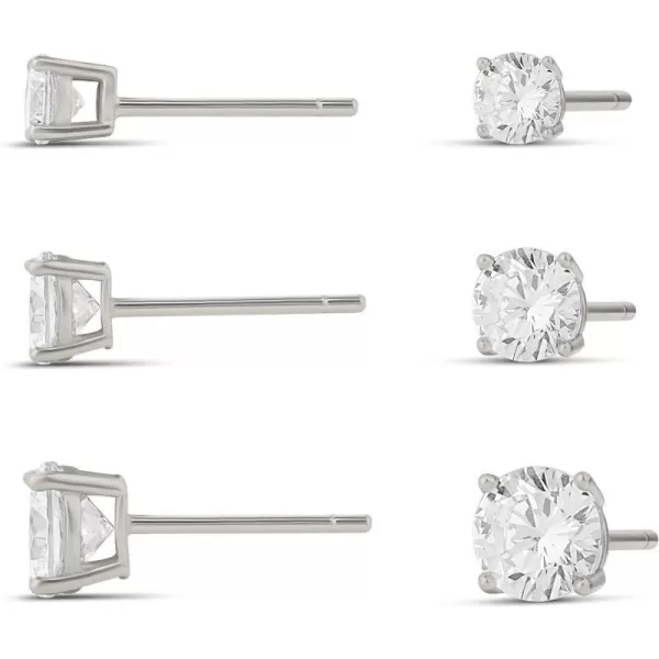 Amazon Essentials 14K Gold Plated Sterling Silver Round or Princess Cut Cubic Zirconia Stud Earring SetRound Silver 4 mm5 mm6 mm