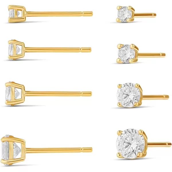 Amazon Essentials 14K Gold Plated Sterling Silver Round or Princess Cut Cubic Zirconia Stud Earring SetRound Yellow Gold 25 mm3 mm4 mm5 mm