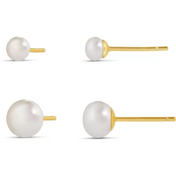 Amazon Essentials 14K Gold or Sterling Silver Freshwater Pearl Stud Earring SetYellow Gold