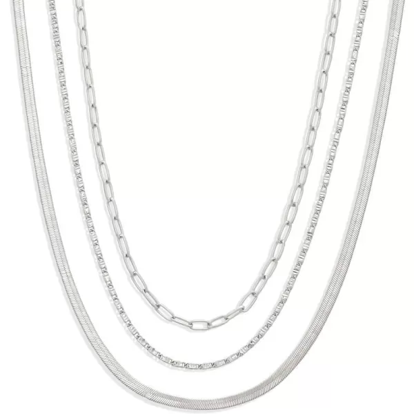 Amazon Essentials 14K Paperclip Station and Herringbone Chain 3 Row Layered Necklace 16 18 20Silver