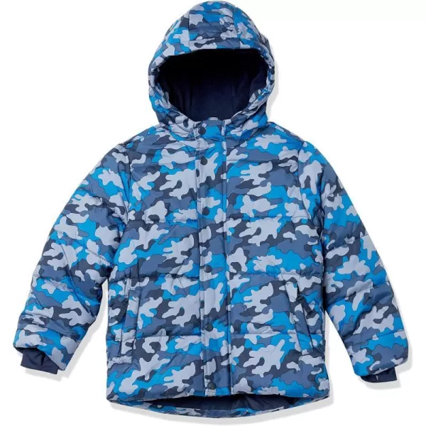 Amazon Essentials Babies Toddlers and Boys Heavyweight Hooded Puffer JacketBlue Camo