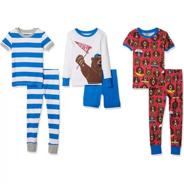 Amazon Essentials Babies Toddlers and Boys Snugfit Cotton Pajamas Sleepwear Sets Previously Spotted Zebra Multipacks6 Blue StripeRed SportsWhite Bear