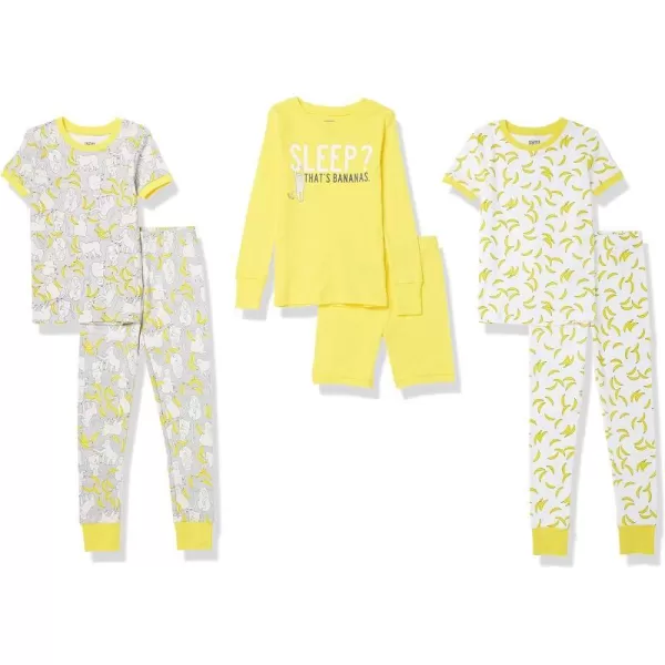 Amazon Essentials Babies Toddlers and Boys Snugfit Cotton Pajamas Sleepwear Sets Previously Spotted Zebra Multipacks6 Light YellowBananasMonkey