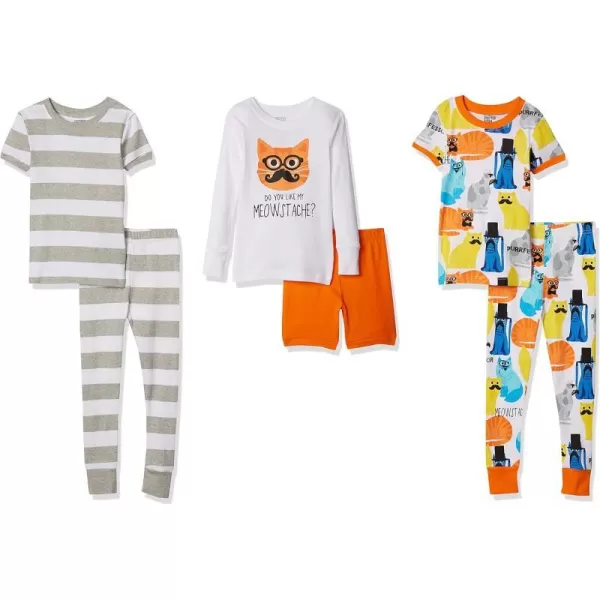 Amazon Essentials Babies Toddlers and Boys Snugfit Cotton Pajamas Sleepwear Sets Previously Spotted Zebra Multipacks6 OrangeWhiteGrey MeowStripe