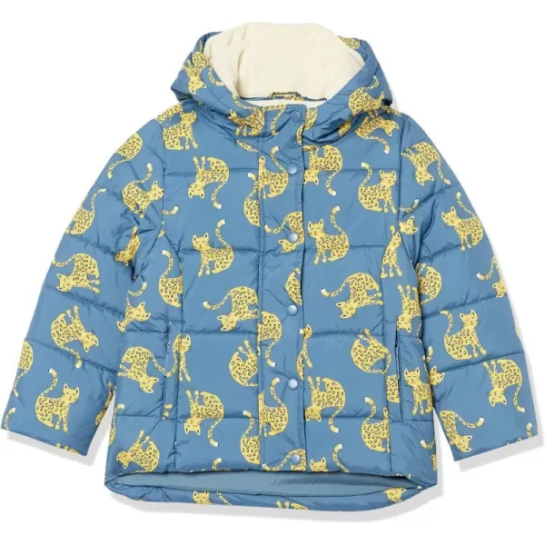 Amazon Essentials Babies Toddlers and Girls Heavyweight Hooded Puffer JacketBlue Cat