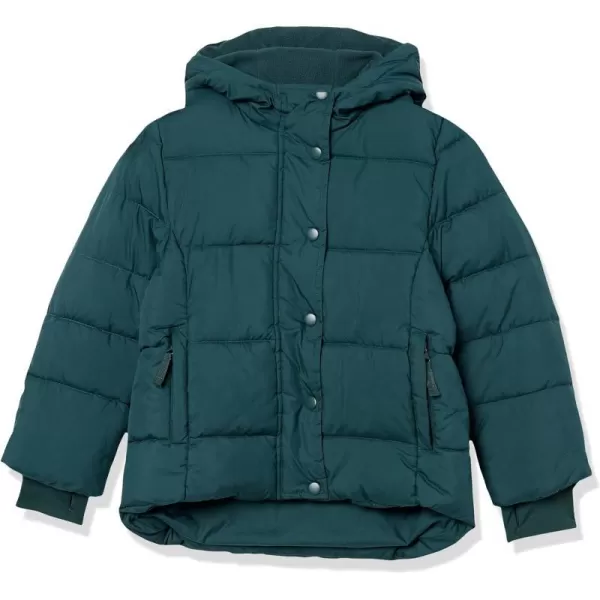 Amazon Essentials Babies Toddlers and Girls Heavyweight Hooded Puffer JacketDark Green