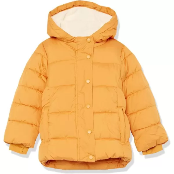 Amazon Essentials Babies Toddlers and Girls Heavyweight Hooded Puffer JacketGolden Yellow