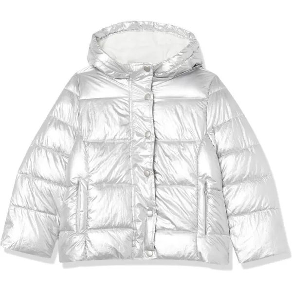 Amazon Essentials Babies Toddlers and Girls Heavyweight Hooded Puffer JacketMetallic Silver