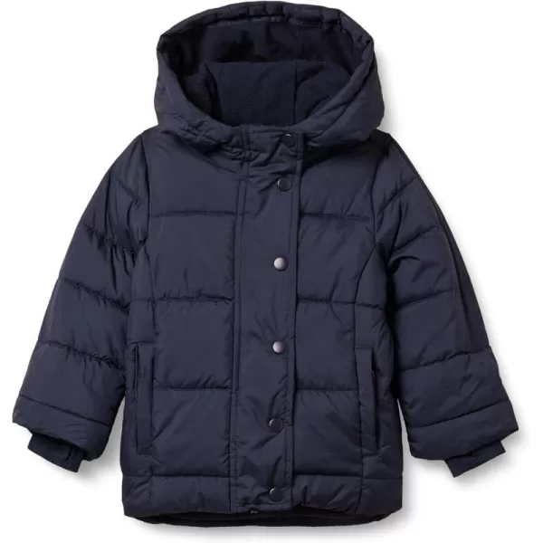 Amazon Essentials Babies Toddlers and Girls Heavyweight Hooded Puffer JacketNavy