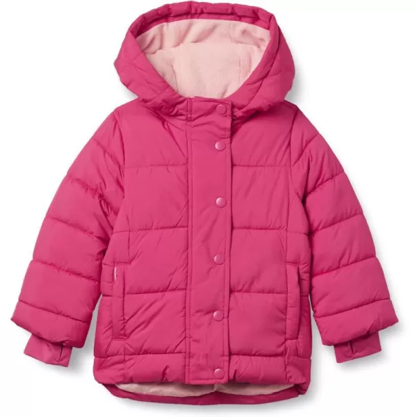 Amazon Essentials Babies Toddlers and Girls Heavyweight Hooded Puffer JacketPink