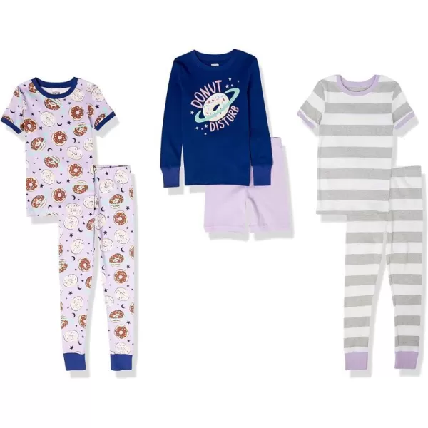 Amazon Essentials Babies Toddlers and Girls SnugFit Cotton Pajama Sleepwear Sets Previously Spotted Zebra Multipacks3 Grey StripeNavyPurple Donut