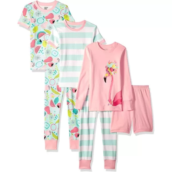 Amazon Essentials Babies Toddlers and Girls SnugFit Cotton Pajama Sleepwear Sets Previously Spotted Zebra Multipacks3 Pale PeachFlamingoFloralFruits