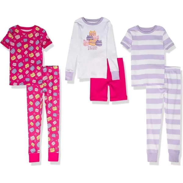 Amazon Essentials Babies Toddlers and Girls SnugFit Cotton Pajama Sleepwear Sets Previously Spotted Zebra Multipacks3 PinkMeowPurple Stripe