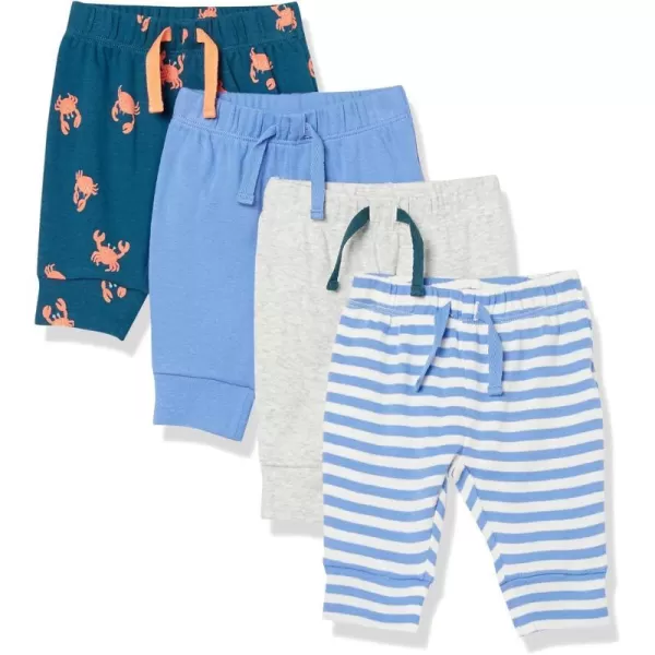 Amazon Essentials Baby Boys Cotton PullOn Pants Multipacks4 Blue Sea Life