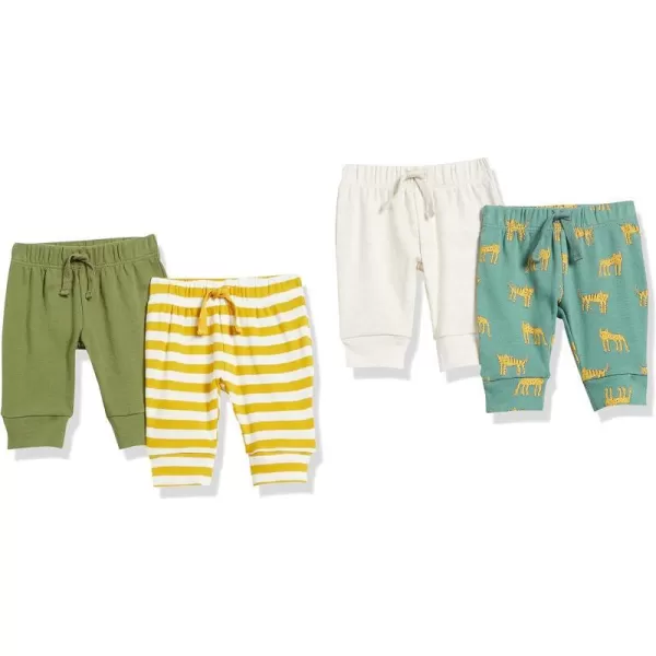 Amazon Essentials Baby Boys Cotton PullOn Pants Multipacks4 Green Jungle