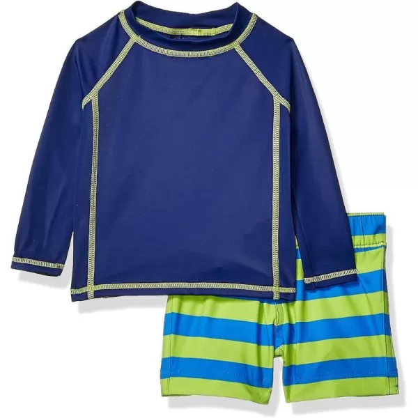 Amazon Essentials Baby Boys LongSleeve Rashguard and Trunk Swimsuit SetsBlueGreen Stripe