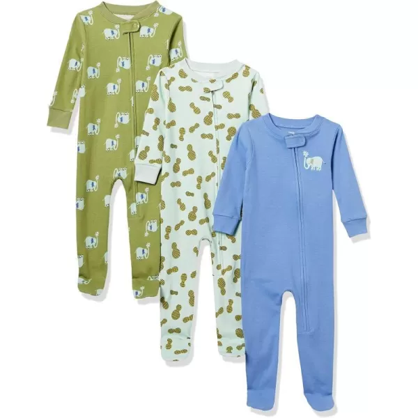 Amazon Essentials Baby Boys SnugFit Cotton Footed Sleeper Pajamas Pack of 3 Elephants 12 MonthsAmazon Essentials Baby Boys SnugFit Cotton Footed Sleeper Pajamas Pack of 3 Elephants 12 Months