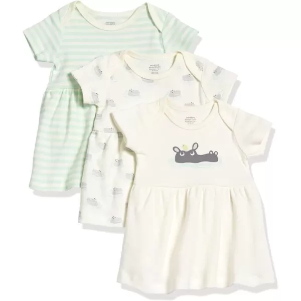 Amazon Essentials Baby Girls ShortSleeve Dress Pack of 3CreamHippoStripe