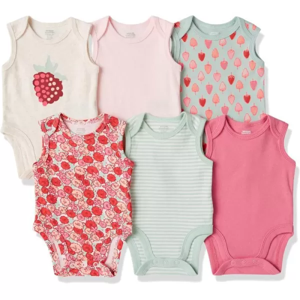 Amazon Essentials Baby Girls Sleeveless Bodysuits Pack of 6Pink Berry