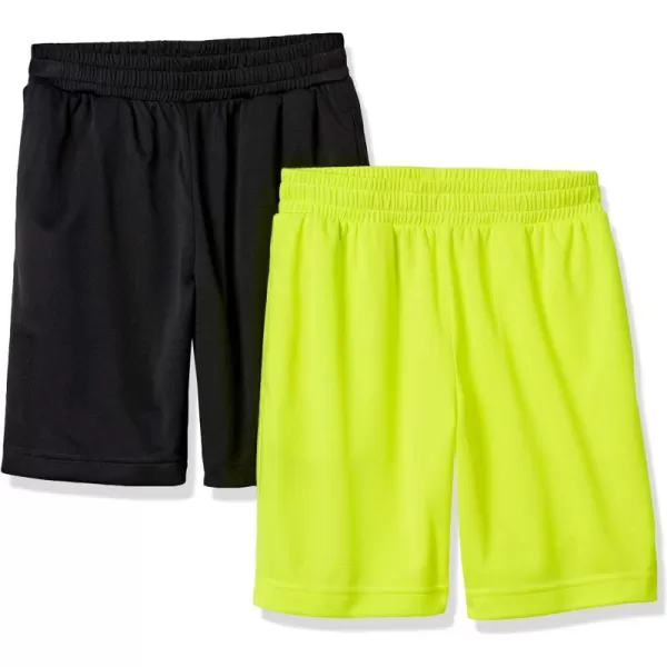 Amazon Essentials Boys Active Performance Mesh Basketball ShortsBlackNeon Yellow