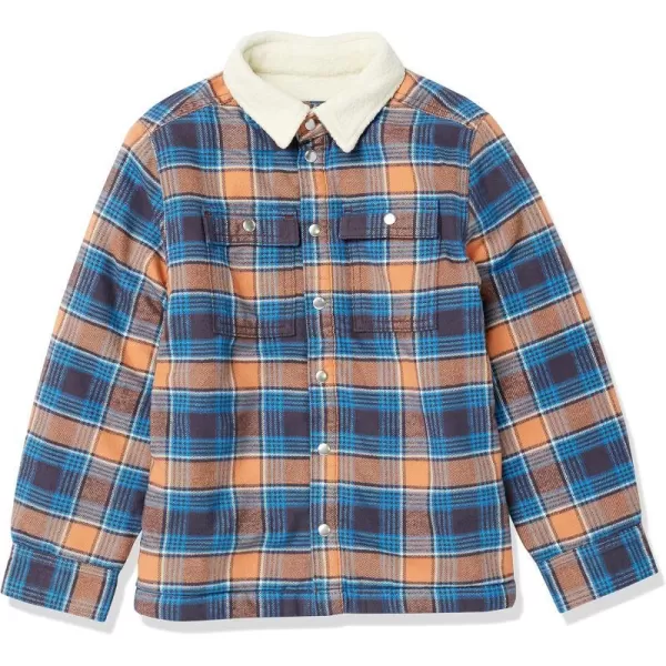 Amazon Essentials Boys Flannel Shirt JacketBlueOrange Plaid