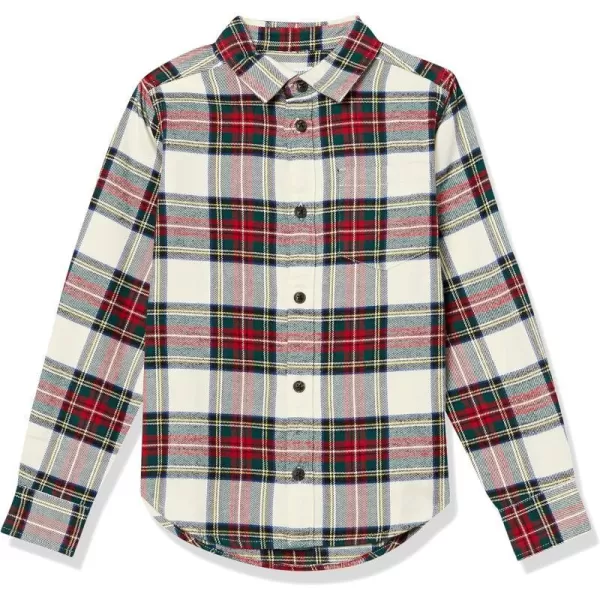 Amazon Essentials Boys and Toddlers Flannel ShirtGreen Red Plaid