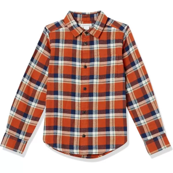 Amazon Essentials Boys and Toddlers Flannel ShirtNavy Orange Plaid