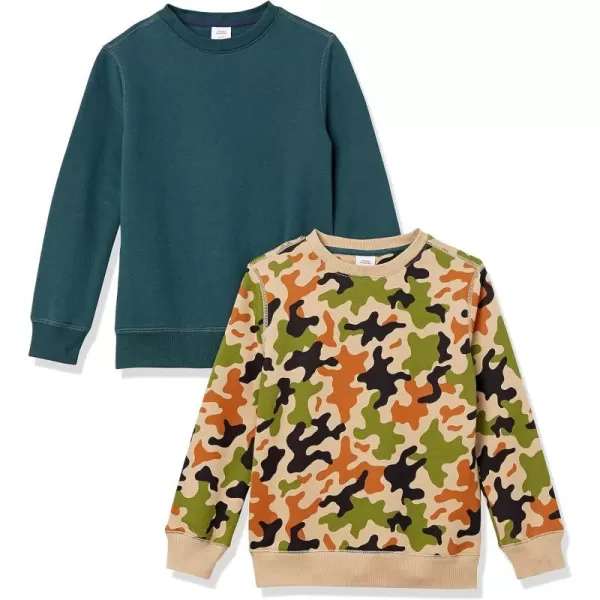 Amazon Essentials Boys and Toddlers Fleece CrewNeck Sweatshirts Multipacks2 Beige CamoDark Green