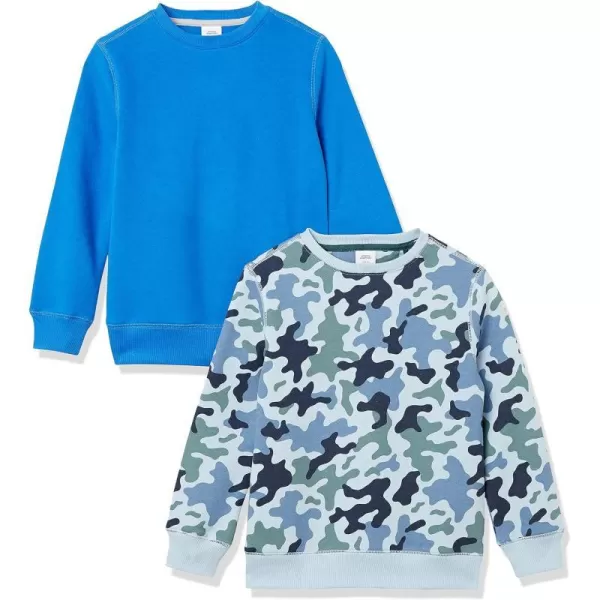 Amazon Essentials Boys and Toddlers Fleece CrewNeck Sweatshirts Multipacks2 Blue Camo