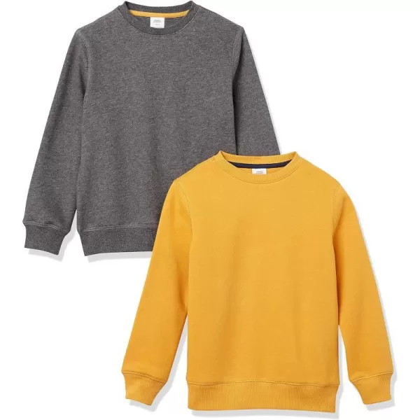 Amazon Essentials Boys and Toddlers Fleece CrewNeck Sweatshirts Multipacks2 GreyCharcoal HeatherGolden Yellow