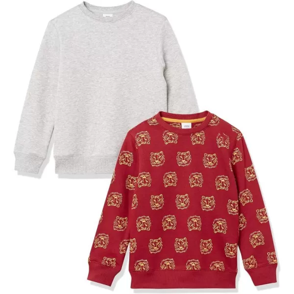 Amazon Essentials Boys and Toddlers Fleece CrewNeck Sweatshirts Multipacks2 Maroon TigerMedium Grey Heather