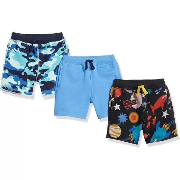 Amazon Essentials Boys and Toddlers French Terry Knit Shorts Previously Spotted Zebra Multipacks3 Black SpaceBlueNavy Camo