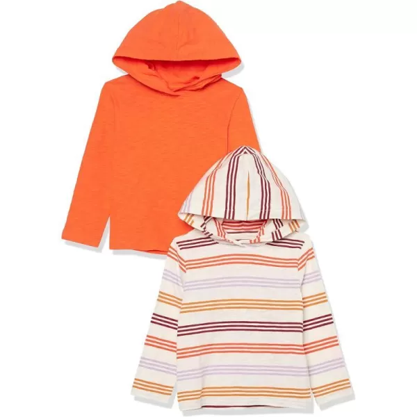 Amazon Essentials Boys and Toddlers Lightweight LongSleeve Hooded TShirt Pack of 2Beige StripeOrange