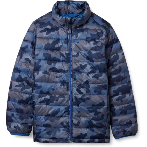 Amazon Essentials Boys and Toddlers Lightweight WaterResistant Packable Puffer JacketBlue Camo