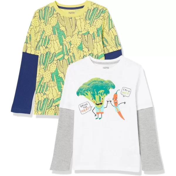 Amazon Essentials Boys and Toddlers LongSleeve 2in1 TShirts Previously Spotted Zebra Pack of 2Cactus