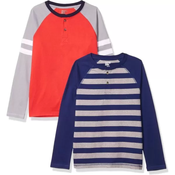 Amazon Essentials Boys and Toddlers LongSleeve Henley TShirts Previously Spotted Zebra Multipacks2 Grey StripeOrange