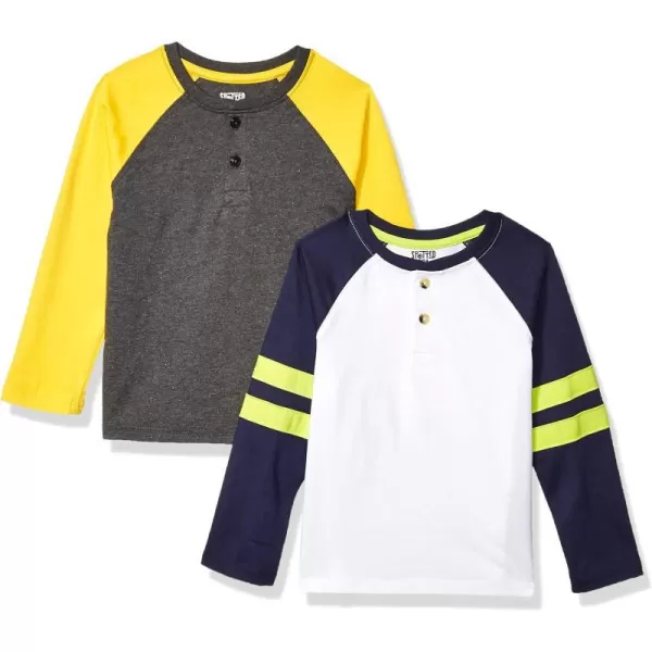 Amazon Essentials Boys and Toddlers LongSleeve Henley TShirts Previously Spotted Zebra Multipacks2 GreyYellow Stripe