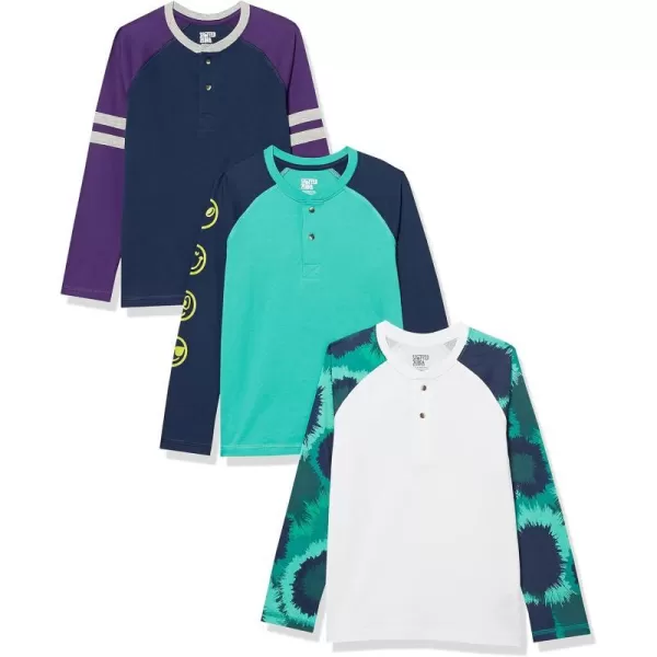 Amazon Essentials Boys and Toddlers LongSleeve Henley TShirts Previously Spotted Zebra Multipacks3 NavyTurquoise GreenWhite