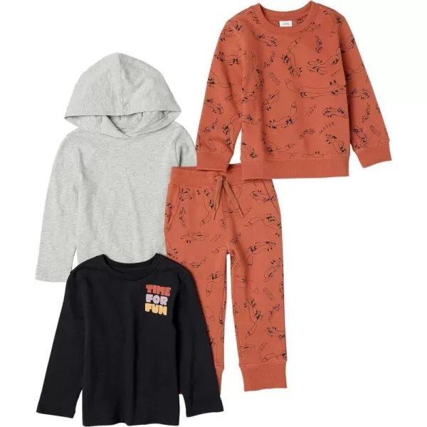 Amazon Essentials Boys and Toddlers LongSleeve Outfit Set Pack of 4TerracottaSkate Fox