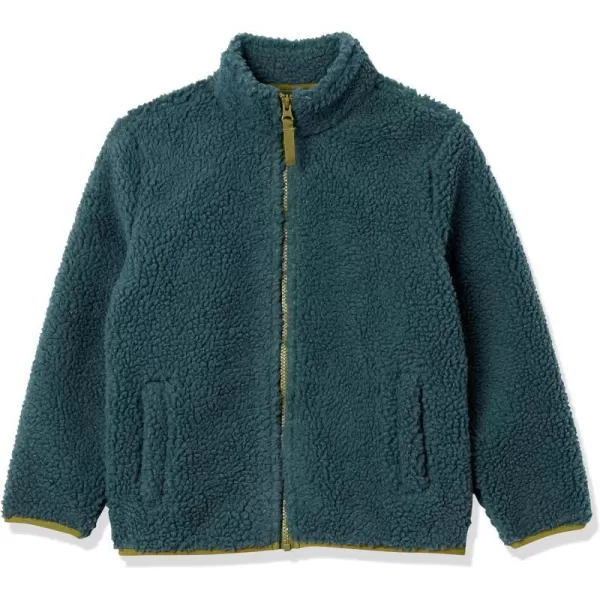 Amazon Essentials Boys and Toddlers Polar Fleece Lined Sherpa FullZip JacketDark Green