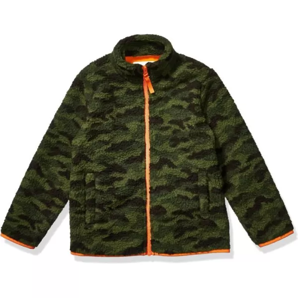 Amazon Essentials Boys and Toddlers Polar Fleece Lined Sherpa FullZip JacketGreen Camo