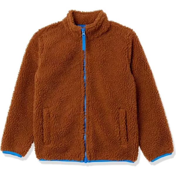 Amazon Essentials Boys and Toddlers Polar Fleece Lined Sherpa FullZip JacketLight Brown