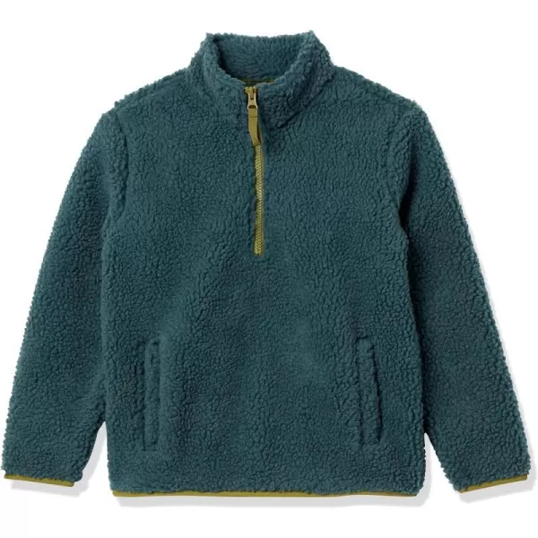 Amazon Essentials Boys and Toddlers Polar Fleece Lined Sherpa QuarterZip JacketDark Green