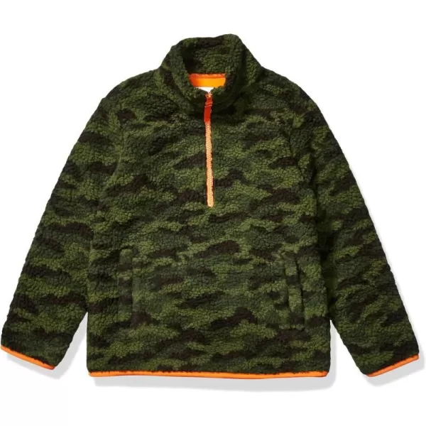 Amazon Essentials Boys and Toddlers Polar Fleece Lined Sherpa QuarterZip JacketGreen Camo