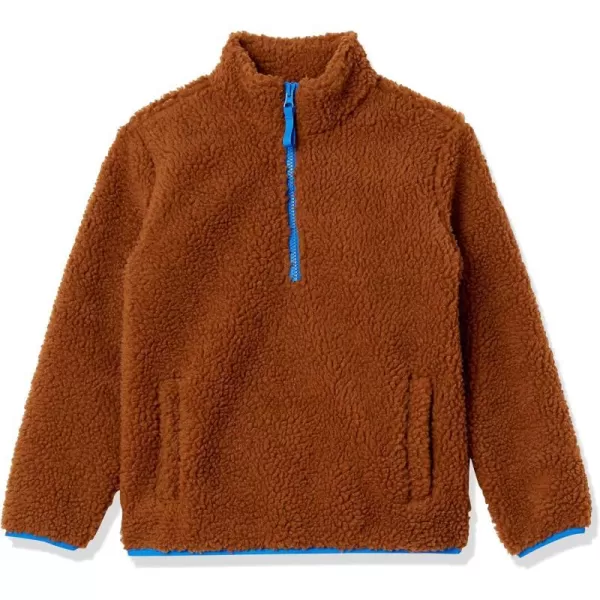 Amazon Essentials Boys and Toddlers Polar Fleece Lined Sherpa QuarterZip JacketLight Brown